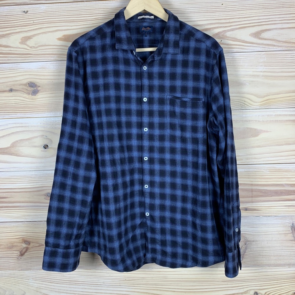 Good Man Brand‎ Shirt Mens XL Blue Plaid Flannel Button Down Long Sleeve Cotton